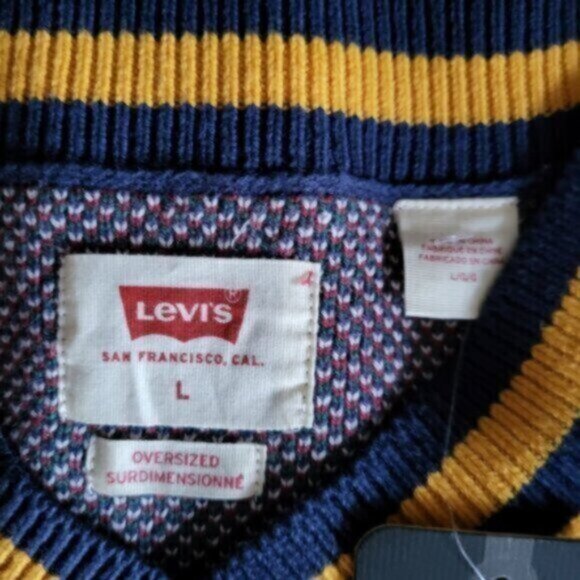 LEVI'S Preppy Argyle RETRO 90's Stay Loose Oversized V-Neck Sweater Sz Large - Picture 5 of 16